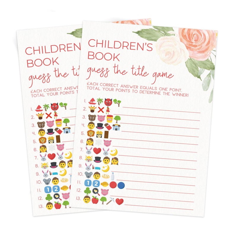 Printed Party Baby Shower Games â€“ Guess the Childrenâ€™s Book Title Game for Girl, Baby in Bloom Floral Theme, 50 Cards - Image 4